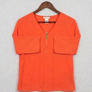 MICHAEL Michael Kors Poppy Orange Zip-Front Tunic Blouse - S - Boho Chic